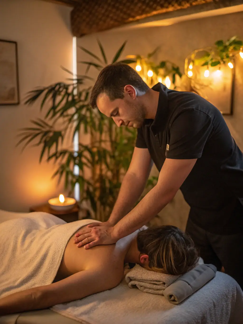 A massage therapist applying deep tissue techniques to a client's back, illustrating the targeted approach to relieving chronic muscle pain and tension at Toronto Healing Therapies.